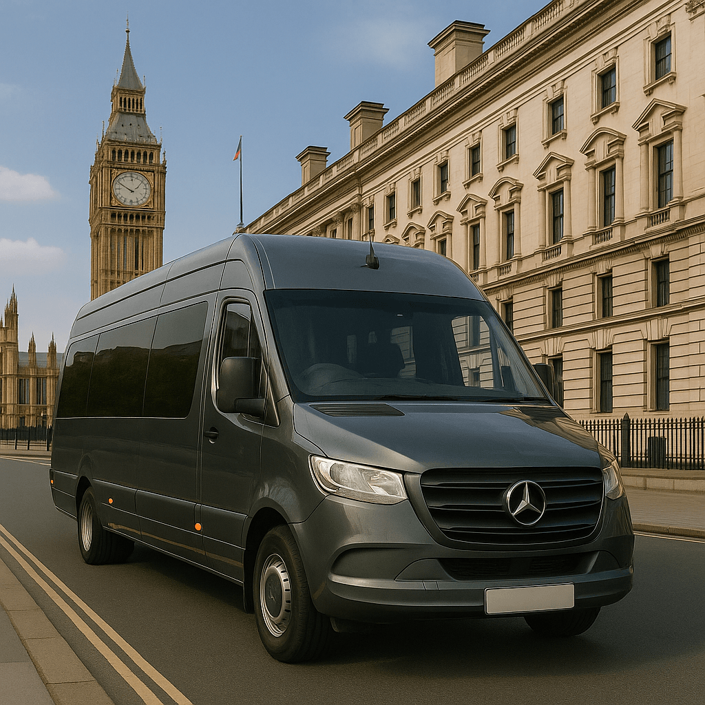 Minibus Hire with Driver - Minibus Hire in West London with Driver | Heathrow & Group Travel – WLMH Mercedes Sprinter minibus in West London available for group airport transfers