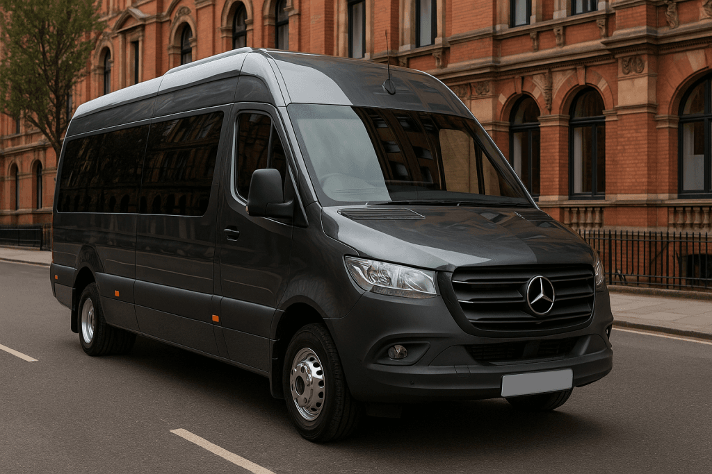 minibus hire with driver near me london - Minibus Hire in West London with Driver | Heathrow & Group Travel – WLMH Minibus hire with driver near me – Mercedes Sprinter parked in West London for group transport
