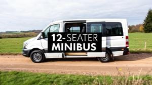 Luxury 12 seater Mercedes minicoach parked in London, ideal for group travel with driver