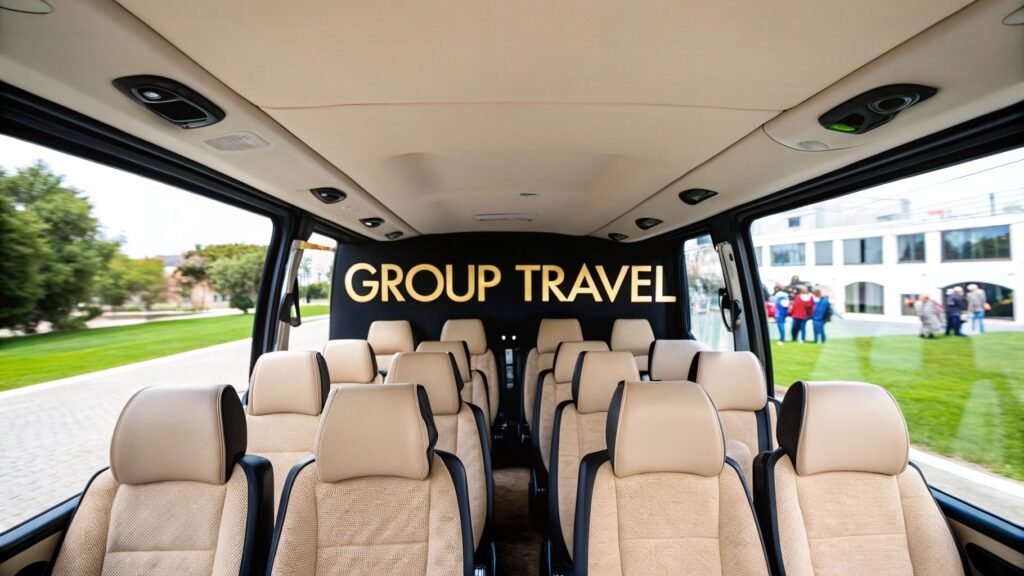 Luxury interior of executive minibus for hire by West London Minibus Hire, focusing on travel comfort and professionalism.