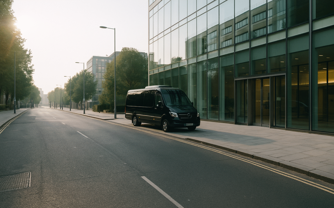 Luxury black minibus parked in West London, promoting executive travel with West London Minibus Hire's comfort and professionalism.