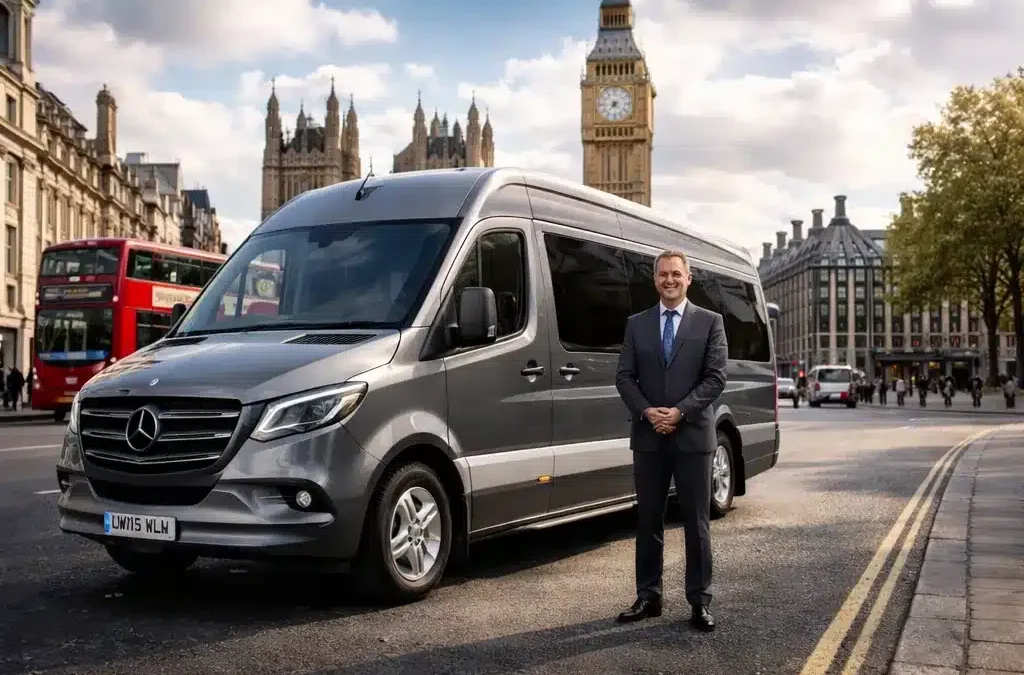 Luxury Mercedes Sprinter minibus hire in London with professional driverfor comfortable and professional travel in London.