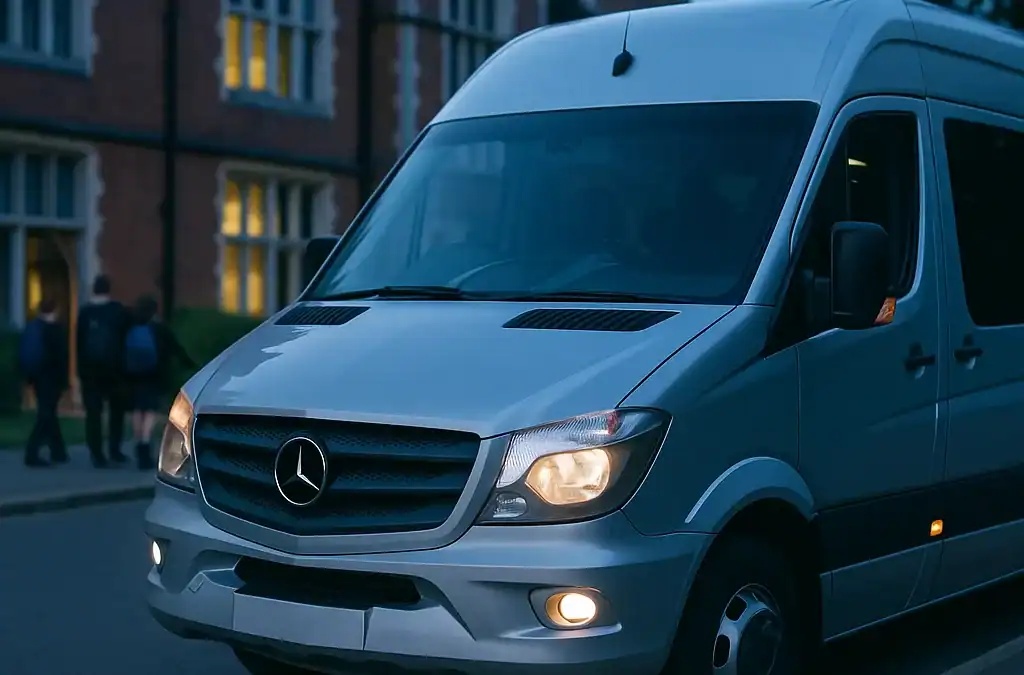 Family enjoying a comfortable day trip from London in a modern minibus with professional driver