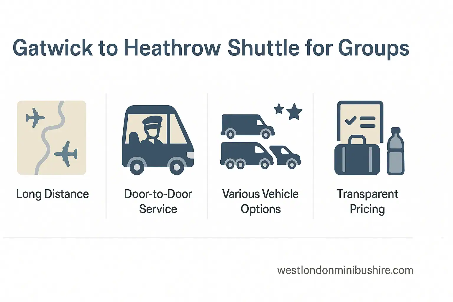 Infographic summary: The Ultimate Gatwick to Heathrow Shuttle for Groups in West London