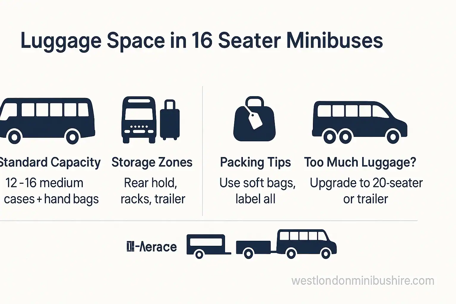 Infographic summary: The Complete Guide to Luggage Space in 16 Seater Minibuses