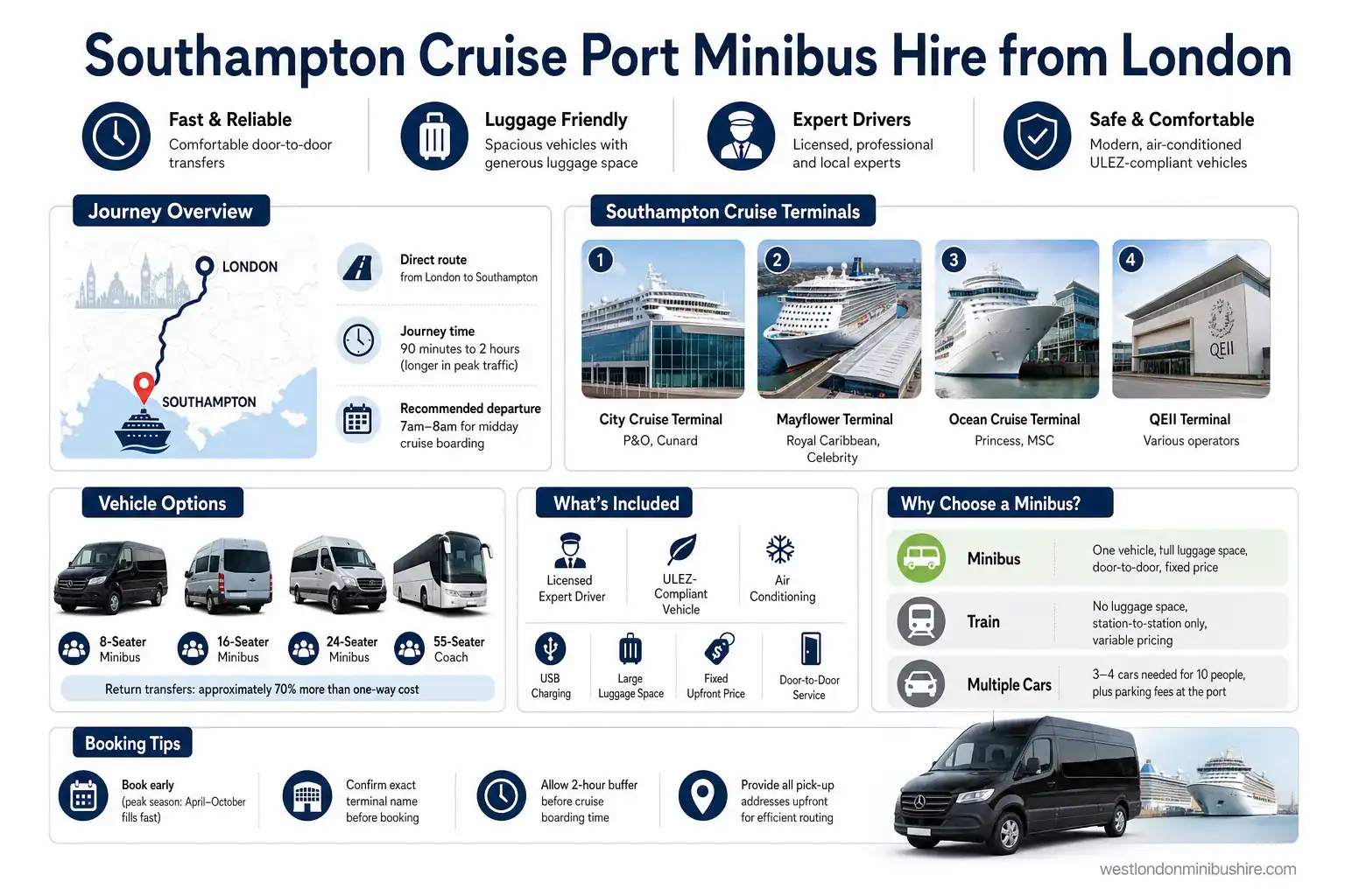 Infographic summary: Your Complete Guide to Stress-Free Southampton Cruise Port Minibus Hire